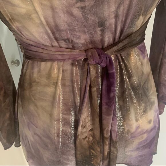 Only Nine Shiny Wrap Tie-Dye Purple Long Sleeve Top - Picture 5 of 7